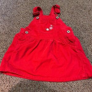 Pink Label Osh Kosh Red Corduroy Baby Overall Dress Size 9 Months